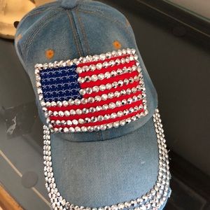 Patriotic denim cap with bling border and 🇺🇸